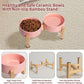 Elevated Ceramic Dog Bowl Set - Raised Feeding Bowls with Non-Slip Bamboo Stand - Small Pet Dishes for Food and Water - Ideal for Cats and Puppies - 16.23 OZ - 2 Cups - 480 ML