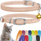 CollarDirect Leather Cat Collar with Bell - Kitten Small and Big Cat Collar for Boy Cats, Girl Cats with Safety Elastic Strap (Neck Fit 6"-7", Beige)