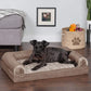 Furhaven Cooling Gel Dog Bed for Medium/Small Dogs w/ Removable Bolsters & Washable Cover, For Dogs Up to 35 lbs - Luxe Faux Fur & Performance Linen Sofa - Woodsmoke, Medium