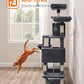 Feandrea Cat Tree, 66.1-Inch Large Cat Tower with 13 Scratching Posts, 2 Perches, 2 Caves, Basket, Hammock, Pompoms, Multi-Level Plush Cat Condo for Indoor Cats, Smoky Gray UPCT165G01
