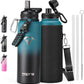 40oz Insulated Water Bottle,Stainless Steel Vacuum Water Bottle, BPA-Free & Leakproof -with Paracord Handle,Strap,Straw Spout Lids,Large Water Jug for Gym Sports