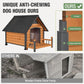 Dog House Outdoor with Anti-Chewing Iron Frame, Weatherproof Dog Kennel with Porch and Raised Feet for Small Medium Large Dogs Indoor (Brown, 45" x 32.9" x 32.6")