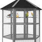 PawHut 69" Large Wooden Hexagonal Outdoor Aviary Flight Bird Cage with Covered Roof, Light Gray