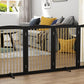 Freestanding Pet Gate for Dogs, Indoor Wooden Dog Gate for House, Extra Wide Dog gate, Foldable Dog Gate for Stair, Doorway, Hall, Support Feet Included, 120 Inch Wide, 6 Panels 32",Black&Gold