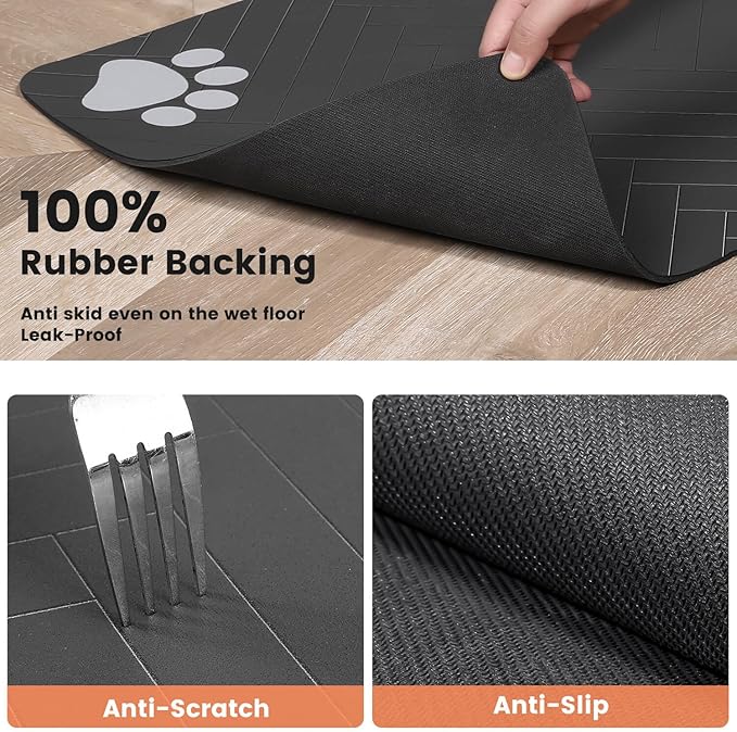 Pet Feeding Mat-Absorbent Pet Placemat for Food and Water Bowl, with Waterproof Rubber Backing, Quick Dry Water Dispenser Mat for Dog and Cat (12"x20", Beige)