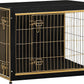 DWANTON Dog Crate Furniture with Cushion, Wooden Kennel Table with Double Doors, Indoor Dog House, Large Size, 38.5" L, Black+Gold