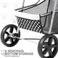 MoNiBloom 3 Wheels Pet Dog Cat Stroller for Small Medium Dogs Cats, Foldable Jogger Stroller w/Storage Basket and Cup Holder, Black Polka Dots