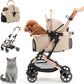 Kenyone 3-in-1 Pet Stroller for Small Medium Dogs Puppy Cat Stroller with Detachable Carrier & Pad Lightweight Foldable Aluminum Alloy Frame Dual No-Zip Entry(Khaki)