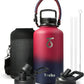 Trebo Insulated Water Bottle 64 oz, Half Gallon Metal Vacuum Water Jug with Paracord Handle and 3 Lids, Leakproof BPA-Free Flask for Gym Sports Hiking Travel, Keep Cold 48 Hours, Ruby Red