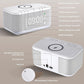Alarm Clock Speaker Wireless Charger, Digital Alarm Clocks Bedrooms Bluetooth, Alarm Clock Dimmable Light Bedrooms Dual Alarm Snooze Dimmer 12 24H RGB Night Light Bluetooth USB AUX, White