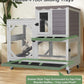 Rabbit Hutch 2-Story Wooden Bunny Cage with 2 Leak-Proof Sliding Trays, Chew-Proof Metal Mesh, Rainproof Cover, Indoor & Outdoor Guinea Pig House with Wheels - Grey