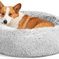 Love's cabin Calming Dog & Cat Bed, Cat Bed for Indoor Cats,Anti-Anxiety Donut Round Dog Bed,Fluffy Faux Fur Washable Bed for Small Medium Pet,Grey,30"