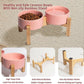 Elevated Ceramic Dog Bowl Set - Raised Dog Bowls with Non-Slip Bamboo Stand - Dog Food and Water Bowl Set - Double Dog Feeding Bowls - Suitable for Small and Medium Dogs - 28.74 OZ - 3.6 CUPS - 850 ML