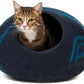 MEOWFIA Cat Cave – Premium Felt Cat Bed for Indoor Cats, Handmade 100% Merino Wool (Large, Black Aqua)