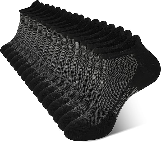 BAMBOO COOL Men's Ankle Socks Athletic Cushioned Moisture Wicking, Running Socks Arch Support Breathable, Heel Tab 8 Pack