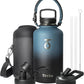 Trebo Water Bottle 64oz with Paracord Handle, Half Gallon Large Vacuum Double Wall Stainless Steel Insulated Water Jug with Holder Strap Straw Spout Lids, Leakproof Keep Cold & Hot, Indigo/Black