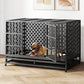 48/42 Inch Heavy Duty Indestructible Dog Crate Steel Escape Proof, Indoor Double Door High Anxiety Cage, Kennel with Wheels, Removable Tray, Extra Large XL XXL