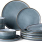 GBHOME Ceramic Dinnerware Sets for 4, 12 Pieces Stoneware Plates and Bowls Sets, Reactive Glaze Dishes -Scratch Resistant, Dishwasher&Microwave Safe, Space Blue