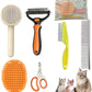 Cat Grooming Brush Kit 6 Tools - Deshedding & Dematting for Long/Short Hair, Self-Cleaning Slicker Brush with 6-in-1 Flea Comb for Cats & Kittens (Orange)