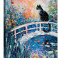 Quorin Black Cat Wall Art Water Lily Sunset Pictures Cat Wall Decor Impressionism Canvas Print Painting Artwork for Bathroom Living Room Bedroom 16"x24"