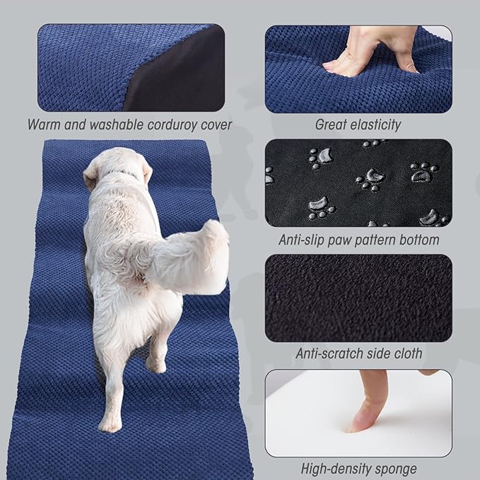 Dog Stairs&Steps for High Beds Up to 28'', 5-Step Dog Ramp for Small Medium Dogs with Washable Cover, Pet Steps for Cats to Get on Couch and Sofa, Durable Foam Ladders, 24.4" Tall, Blue