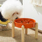 LE TAUCI Ceramic Slow Feeder Puzzle Bowl Elevated 1.5 Cup with Wooden Stand for Small & Medium Dog, Fast Eater Food Bowl Sun Orange