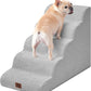 EHEYCIGA Curved Dog Stairs Ramp for High Beds, 5-Step Extra Wide Dog Steps for Small Dogs and Cats, Pet Stairs for High Bed Climbing, Non-Slip Balanced Pet Step Indoor, Light Grey