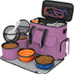 Modoker Dog Food Tote Bag, Airline Approved Pet Gear Travel Set Portable Diaper Accessories Organizer with 2 Food Storage Containers, 2 Collapsible Bowls, 1 Feeding Mat (Pink)