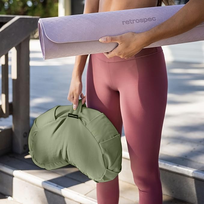 Retrospec Sedona Zafu Meditation Cushion With Buckwheat Hull Fill - Adjustable Yoga & Pilates Support Pillow - 17in Crescent Cotton Cover With Handle