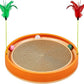 20-Inch Round Cat Scratcher with Ball Track – 3-in-1 Cardboard Cat Scratching Pad with Feather Toys, Non-Slip Base – Interactive Cat Toy for Indoor Cats, Kitten Scratch Play Lounge Board (Orange)