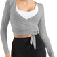 Women Tie Front Shrug Long Sleeve Bolero Cardigan Lightweight Casual Tops