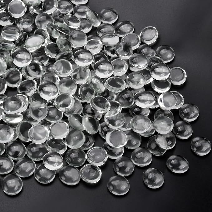 5LB Clear Flat Glass Marbles for Vases, Gemstone Beads Vase Filler Decorative Glass Pebbles for Fish Tank, DIY Crafts, Aquarium Decor Rocks