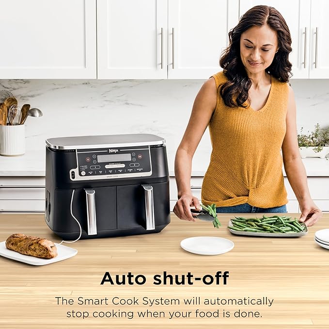 Ninja Foodi 10QT 6-in-1 DualZone Smart XL Air Fryer, 2 Independent 5QT Baskets, Smart Cook Thermometer, Match Cook, Smart Finish, Air Fry, Roast, Bake, Dehydrate, Reheat, Grey, DZ550