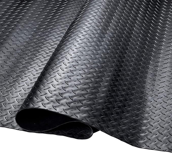 SEAL 5 x 10 Ft Premium Garage Floor Mat, Solid 2.8mm Thickened Black Commercial Grade Heavy Duty Parking Mat for Garage Floor, Golf Cart, Water/Stain Resistant Floor Runner (Embossed Diamond Plate)