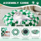 Cat Tunnel for Indoor Cats, Cute Peekaboo Cat Cave with Dangling Balls, Checkered Pet Donut Tunnel Bed with Circle Mat for Puppy Kitten Rabbit, Green/White