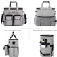 Airline Approved Dog Travel Bag with 2 Dog Treat Training Pouches, Tote Organizer for Weekend Pet Travel Supplies & Accessories, 2 Collapsible Bowls, 2 Food Container (Grey)
