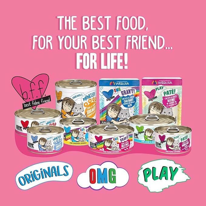 Weruva B.F.F. Play - Best Feline Friend Paté Lovers, Aw Yeah!, Tuna & Duck Double Dare with Tuna & Duck, 2.8oz Can (Pack of 12)