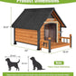 GUTINNEEN Dog House Outdoor Weatherproof with Porch, Puppy Shelter Indoor with Anti-Bite Design, PVC Curtain, Asphalt Roof, Elevated Waterproof Base, for Small to Medium Dogs - Brown