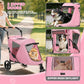 Magshion Pet Stroller for Medium Dogs w/Adjustable Handle, 3-Wheel Dog Cat Wagon w/Dual Entry, Rear Storage, Breathable Mesh, One-Foot Brake, Ideal for Large Pets up to 55 lbs, Pink