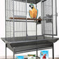 X-Large Elegant and Durable Wrought Iron Play Ground Perch Stand Top Climbing Ladder Bird Parrot Rolling Metal Cage with Around Seed Guard Storage Shelf On Heavy Duty Lockable Rolling Wheels