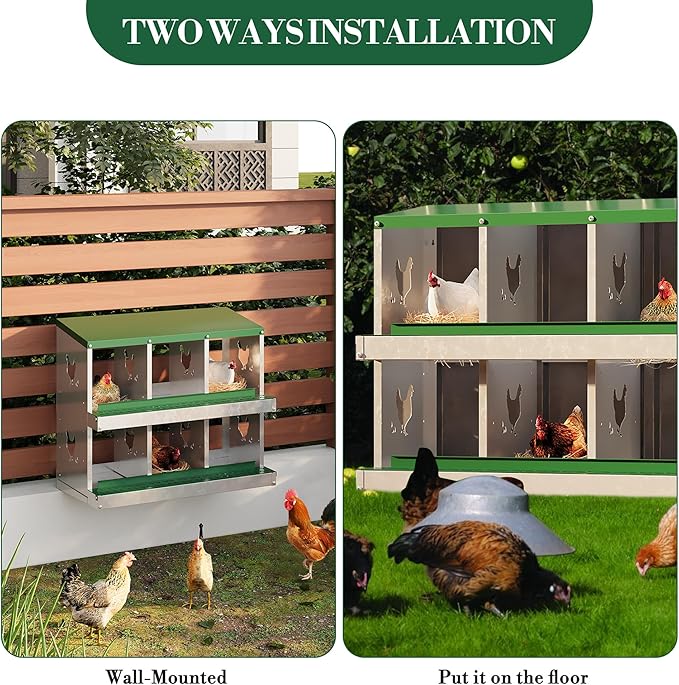 6 Hole Chicken Nesting Box with Roll Out Egg Tray, Rustproof & Ventilated Chicken Laying Boxes for Hens, Chickens, Ducks | Easy-Clean Poultry Coop Accessories