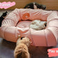 XxingSheep 4 Ways Shuttled XL Cat Tunnel Bed for Indoor Cats Peekaboo Cat Cave Donut with Cool Mat (Pink)