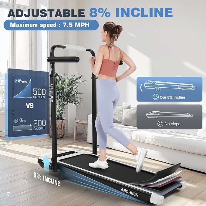 ANCHEER Walking Pad Treadmill with 12% Incline&Adjustable Height, 4 in 1 Under Desk Treadmills with Desk Workstation, Foldable Treadmill for Home 300lb,3 Type Control