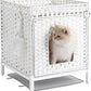 Cat Litter Box Enclosure Hidden Litter Box Furniture with Metal Heightened Feet, Rattan Handwoven Cat House with Litter Mat, Hidden Litter Box Furniture for Bedroom Living Room White