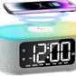 JALL Fabric Alarm Clock for Bedroom, with Big Led Screen Display, Bluetooth Stereo Sound Speaker, FM Radio, Fast Wireless Charging, USB Charging Port, Nightlight, White Noise, Ideal for Gift, Gray