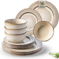 GBHOME Ceramic Dinnerware Sets, 18 Piece Embossed Elegant Stoneware Plates and Bowls Sets, Housewarming Wedding Gift | Dishwasher & Microwave Safe | Dishes Set Service for 8