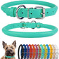 CollarDirect Rolled Leather Dog Collar, Soft Padded Round Puppy Collar, Handmade Genuine Leather Collar Dog Small Large Cat Collars 13 Colors (6-7 Inch, Mint Green Textured)