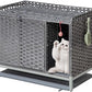 Cat Litter Box Enclosure Furniture with Divider, Handwoven Rattan Litter Box with Mat, 31.2 x 19.6 x 24.2 Inches, Metal Heightened Feet, Hidden Cat House for Living Room, Bedroom (Gray)