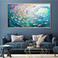 Fish Canvas Wall Art, Abstract School of Fish Canvas Wall Art, Ocean Picture Print, Sea Life Print Decor, Nautical Painting, Living Room, Bedroom, Bathroom Decor (Black Framed, 36"x20" | 92x52cm)