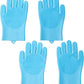 Pet Grooming Gloves，Heat-Resistant Silicone Gloves with High-Density Teeth for Enhanced Massaging and Bathing of Dogs and Cats (Blue, 2 Pair)